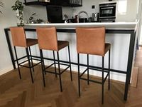 Set van 3 leren barstoelen - bruin leer - Echt leer, Modern, ontdek de vele Leersoorten en Kleuren bij ShopX