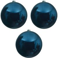 3x Grote donkerblauwe kerstballen van 14 cm glans van kunststof