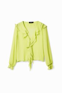 Blouse met ruches en strikbandjes - GREEN - S