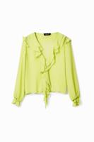 Blouse met ruches en strikbandjes - GREEN - XL