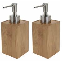 Badkamer Zeepdispenser - 2x - bamboe - navulbaar - 17 cm - toilet/keuken