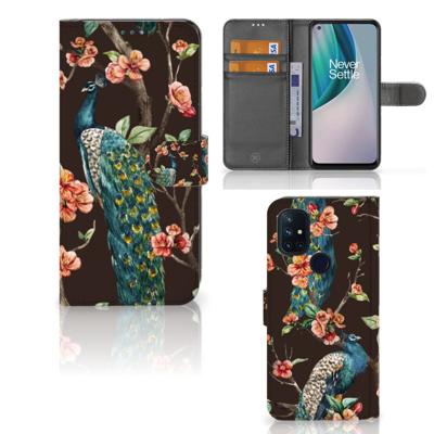 OnePlus Nord N10 | Telefoonhoesje | Met pasjeshouder | Pauw met Bloemen