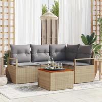 Tuinbankenset met opslag 5 pcs Beige en Licht Grijs poly rattan