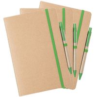 Set van 3x stuks natuurlijn schriftjes/notitieboekjes karton/groen met elastiek A5 formaat