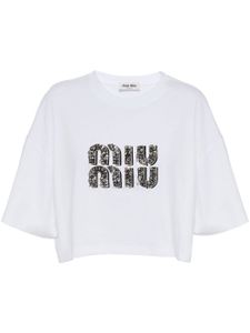 Miu Miu t-shirt en coton à ornements en cristal - Blanc