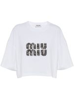 Miu Miu t-shirt en coton à ornements en cristal - Blanc - thumbnail