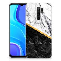 Xiaomi Redmi 9 | TPU | Siliconen hoesje | Marmer Wit Zwart - Origineel Cadeau Man