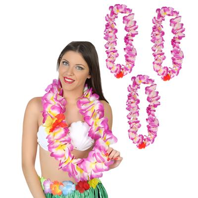 Hawaii krans/slinger - 4x - Tropisch paars - Grote bloemen hals slingers - verkleed accessoires
