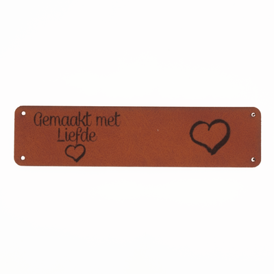 Leren label 'Gemaakt met liefde' 20x80mm - 2 stuks Leren label 'Gemaakt met liefde' 20x80mm - 2 stuks