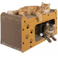 Katten krabmeubel ligbed - 2 niveaus - karton / HDF - 29 x 55 x 29 cm - kattenkrabpaal met huisje