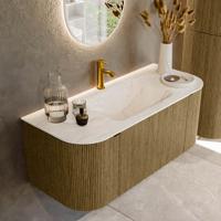 Badmeubel Mondiaz Kurve-Dlux | 110 cm cm | Meubelkleur Dusk | Wastafelkleur Ostra | Solid surface | Wasbak midden spoelbak | 1 kraangat