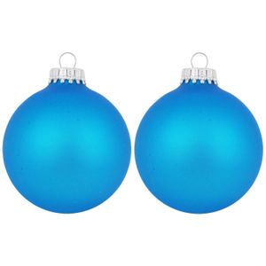 12x Intens blauwe glazen kerstballen mat 7 cm kerstboomversiering