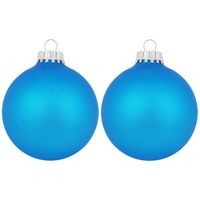 12x Intens blauwe glazen kerstballen mat 7 cm kerstboomversiering - thumbnail