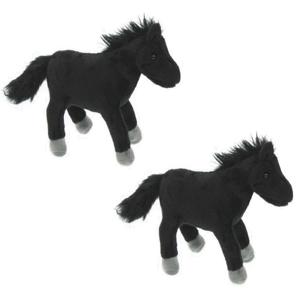 Cornelissen Pluche knuffel paarden - 2x - zwart - 25 cm - Boerderij dieren