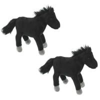 Cornelissen Pluche knuffel paarden - 2x - zwart - 25 cm - Boerderij dieren - thumbnail