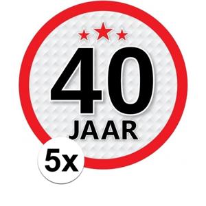 5x 40 jaar leeftijd sticker - rond - dia 15 cm - 40 jaar verjaardag/jubileum/leeftijd versiering