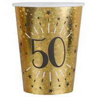 Verjaardag feest bekertjes leeftijd - 10x - 50 jaar - goud - karton - 270 ml