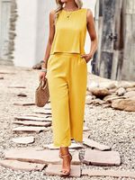 Casual Crew Neck Loose Plain Two-Piece Set - thumbnail