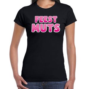 Verkleed t-shirt voor dames - Feest muts - zwart/roze - carnaval