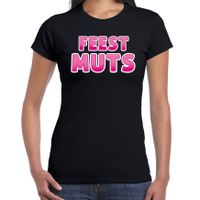 Verkleed t-shirt voor dames - Feest muts - zwart/roze - carnaval - thumbnail