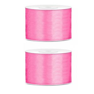 2x Hobby/decoratie roze satijnen sierlinten 5 cm/50 mm x 25 meter