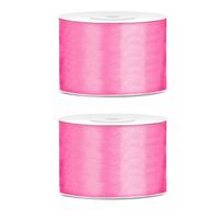 2x Hobby/decoratie roze satijnen sierlinten 5 cm/50 mm x 25 meter