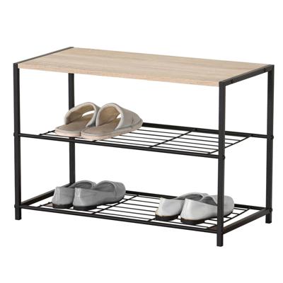 Schoenenrekje - metaal/hout - 2-laags - 63 x 30 x 43 cm - schoenen opbergen - zwart/naturel Schoenenrekje - metaal/hout - 2-laags - 63 x 30 x 43 cm - schoenen opbergen - zwart/naturel