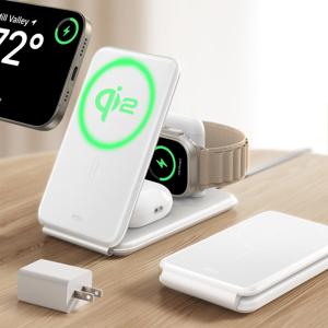 Qi2 3-in-1 Travel Wireless Charging Set (Bag Included) White