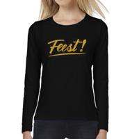 Feest tekst t-shirt - gouden letters - zwart - dames - Glitter and glamour party kleding