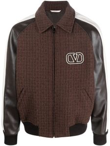 Valentino Garavani veste bomber à empiècements en tweed - Marron