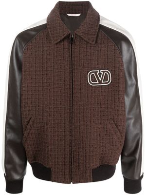 Valentino Garavani veste bomber à empiècements en tweed - Marron
