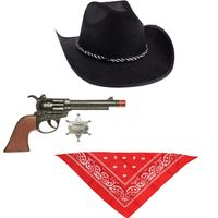 Zwarte carnaval verkleed cowboyhoed/zakdoek/pistool - thumbnail