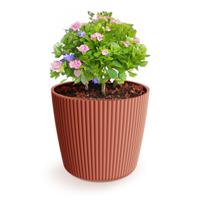 Plantenpot/bloempot Buckingham - buiten/binnen - kunststof - steenrood - D14 x H13 cm