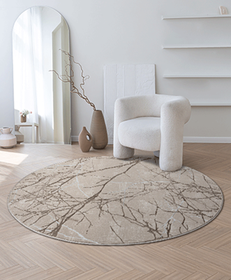 Karpet24 Modern Vloerkleed Creation - Laagpolig Tapijt met Stijlvol Takkenontwerp in Taupe en Crème-Ø 200 cm