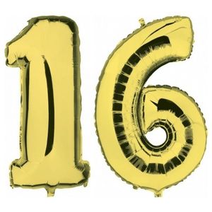 Sweet 16 gouden folie ballonnen 88 cm leeftijd/cijfer 16 jaar   -