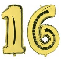 Sweet 16 gouden folie ballonnen 88 cm leeftijd/cijfer 16 jaar   - - thumbnail