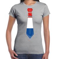 Verkleed T-shirt voor dames - stropdas Nederland - grijs - supporter - themafeest - thumbnail