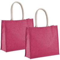 2x stuks fuchsia roze jute boodschappentassen 42 cm - Strandtassen