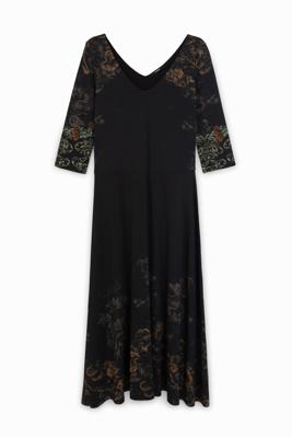 Gebloemde midi-jurk - BLACK - XS Gebloemde midi-jurk - BLACK - XS