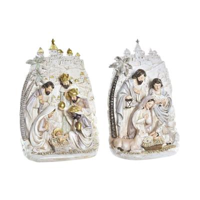 Kerststal set DKD Home Decor Gouden Crème Hars Multicolour (18 x 9 x 25,5 cm) (2 Stuks)