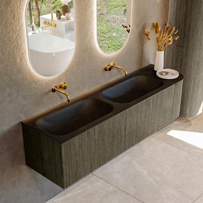 Badmeubel Mondiaz Kurve | 165 cm | Meubelkleur Shadow | Wastafelkleur Urban | Solid surface | Dubbel / Links spoelbak | Zonder kraangat(en) Badmeubel Mondiaz Kurve | 165 cm | Meubelkleur Shadow | Wastafelkleur Urban | Solid surface | Dubbel / Links spoelbak | Zonder kraangat(en)