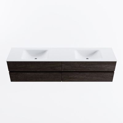 MONDIAZ VICA 200cm badmeubel onderkast Dark Brown 4 lades. Wastafel CLOUD dubbel zonder kraangat, kleur Talc.