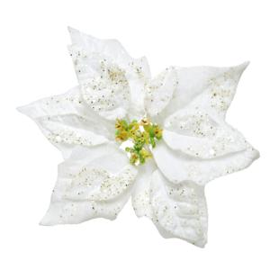 1x stuks decoratie bloemen kerstster wit glitter op clip 20 cm