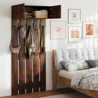 Wandgarderobe met 5 Dubbele Haken & 2-deurs kast Wandgemonteerd Garderobepaneel Bruin