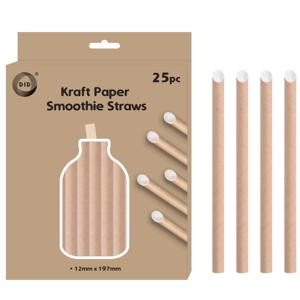 Kraftpapier smoothie rietjes - 25x stuks - naturel - 20cm x 1.2cm - drinksmoothie rietjes - boba rie