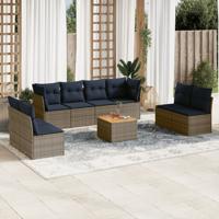 9-delige Loungeset met kussens poly rattan grijs