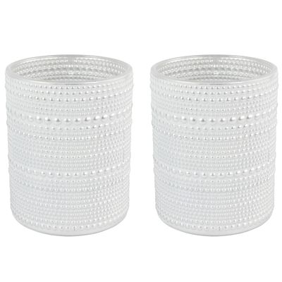 2x stuks luxe theelichthouder/kaarsenhouder - parel wit/zilver - glas - D10 x H12 cm