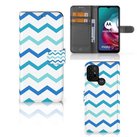 Motorola Moto G10 | G20 | G30 Telefoon Hoesje Zigzag Blauw - thumbnail