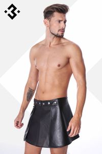 * Code8 by XXX COLLECTION Zwart leren heren rok met mesh aan de voorzijde (3XL)