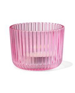 HEMA Theelichthouder S Glas Ribbel Roze (felroze)